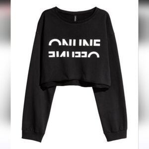 Divided Black Crop top "ONLINE OFFLINE" Size XS